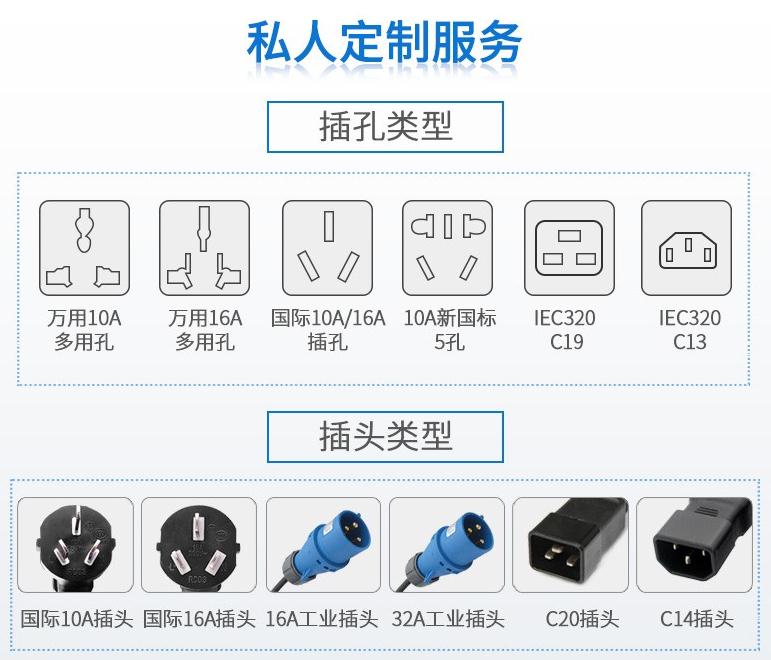 麥森特支持PDU定制，不同插孔不同插頭不同模塊都可以定制